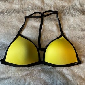 PINK Victoria's Secret Yellow and Black Triangle Bikini Top